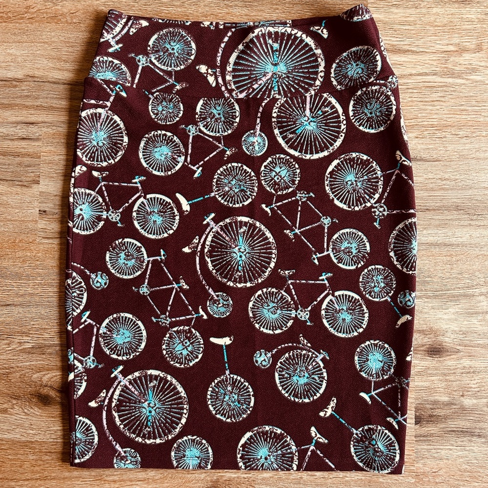 LuLaRoe Cassie Bicycle Print Pencil Skirt EUC